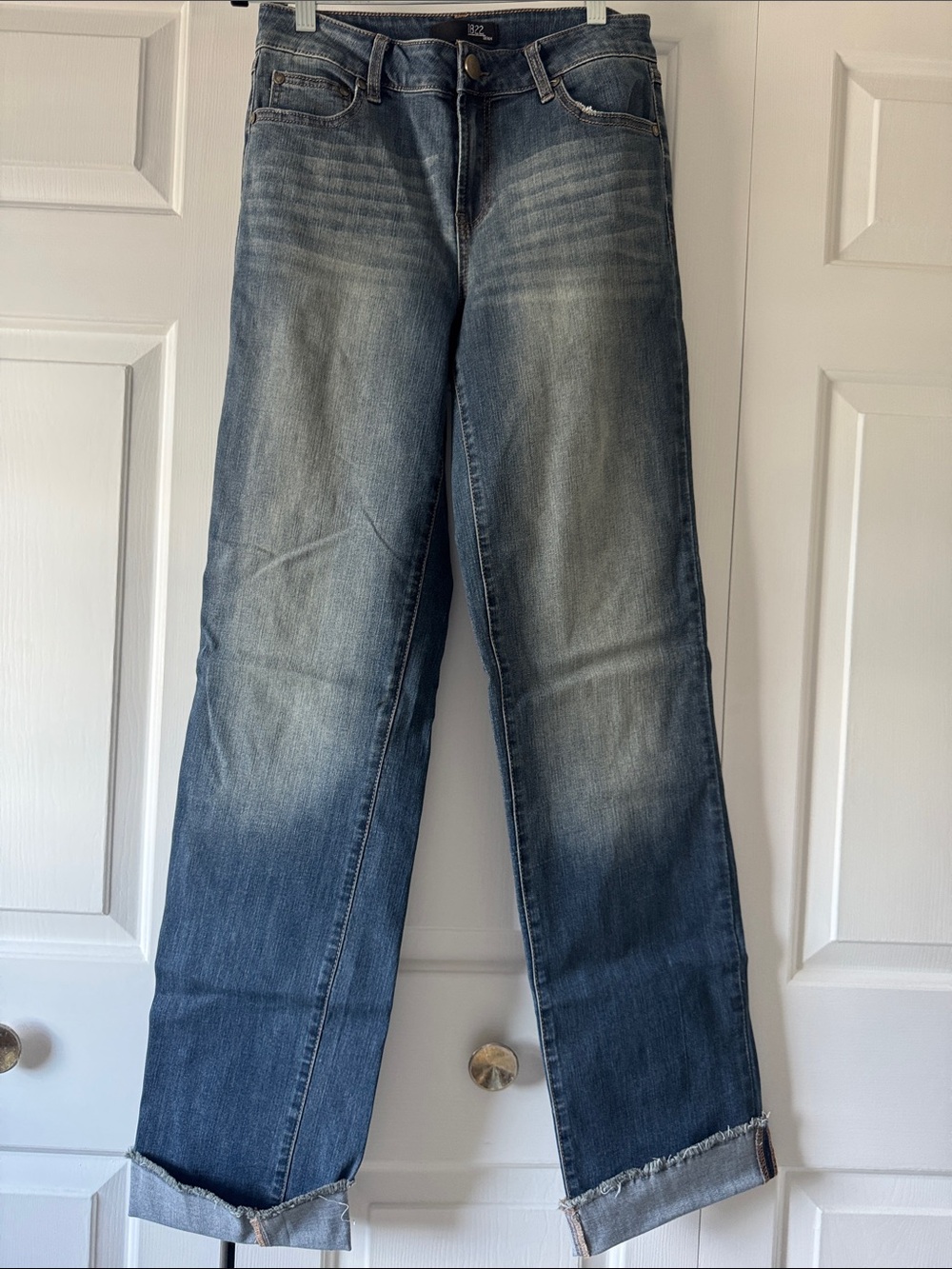 1822 Denim Women's Blue Washed Straight Leg Jeans with Rolled Raw Hem